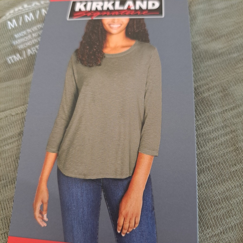 Kirkland Womens Tee M Green NWT Slub 3/4 Sleeve 1785-140